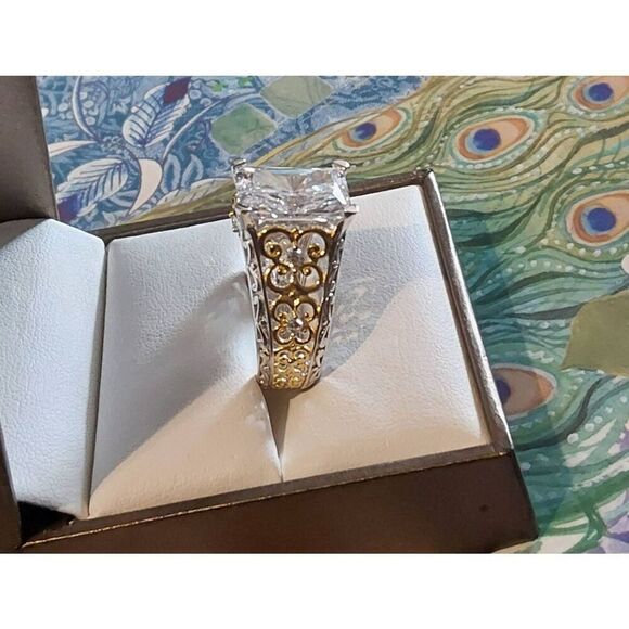 Spectacular New 14.86 Ct. Emerald Cut Sim Diamond Filligree Statement Ring Sz 9 - Picture 2 of 7